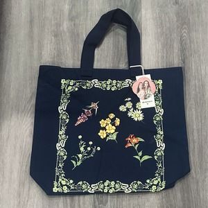 NWT Agua Bendita x Target Dainty Floral Print Large Tote Bag Navy Embroidered